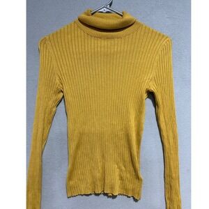 Express Turtleneck Sweater Women XS Yellow Ribbed Knit Long Sleeve Top Basic